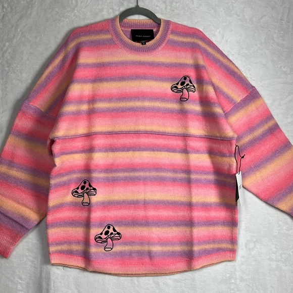 Spirit Jersey Psychedelic Pink Purple Ombre Mushroom Stripe Y2K 90s Knit Sweater - Picture 4 of 14